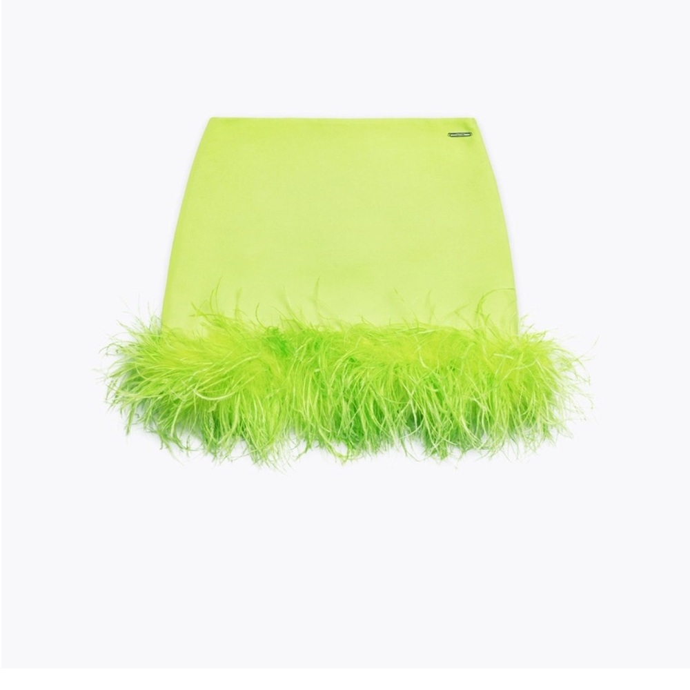 Feather-Hem Mini Skirt in Neon Lime